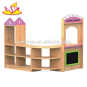 Wholesale nursery school storage shelf wooden toy shop high quality kids play wooden toy shop W08C197