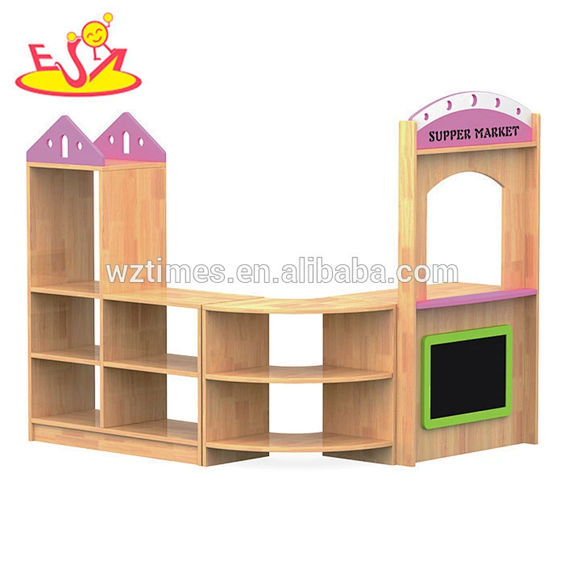 Wholesale nursery school storage shelf wooden toy shop high quality kids play wooden toy shop W08C197