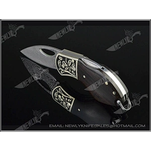 Damascus Steel Collection Folding Pocket Knife With Ebony Handle
