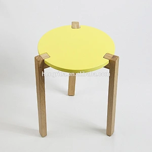 sandinavian yellow MDF storage stool with three solid oak legs