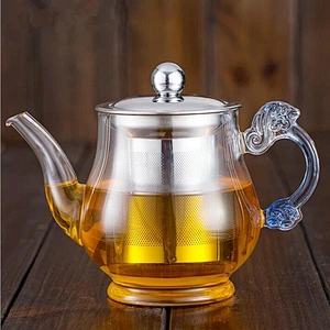 400ml Exquisite 304 SS Water Kettle Customized Logo Glass Water Pot China High Borosilicate Glass Tea Pot