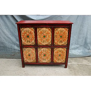 Chinese Antique Furniture Tibetan Hand-painting reclaimed wood cabinet
