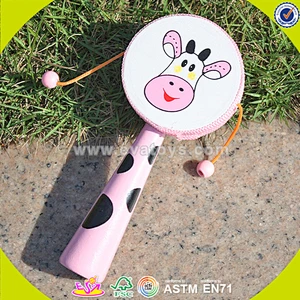 wholesale lovely pink wooden rattle drum for kids W07G006