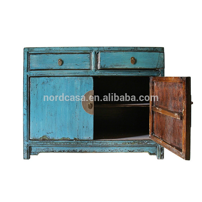 Two door Two drawer shiny blue cabinet chinese sideboard antique furniture cabinet