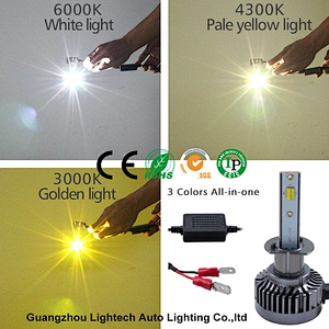 GT9 30W 6000LM 3color LED Car Head Light Bulb H7