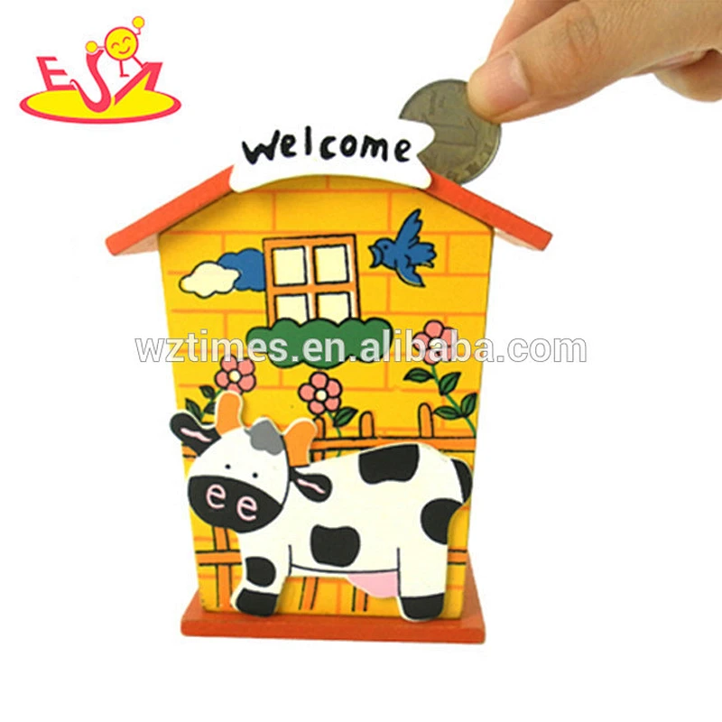 wholesale lovely baby wooden money box cheap children wooden money box with house shape W02A025