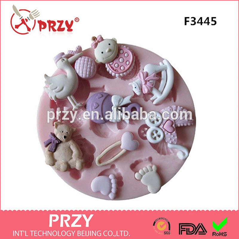 F3445 Baby Shower Party 3D Silicone Fondant Mold For Cake Decorating