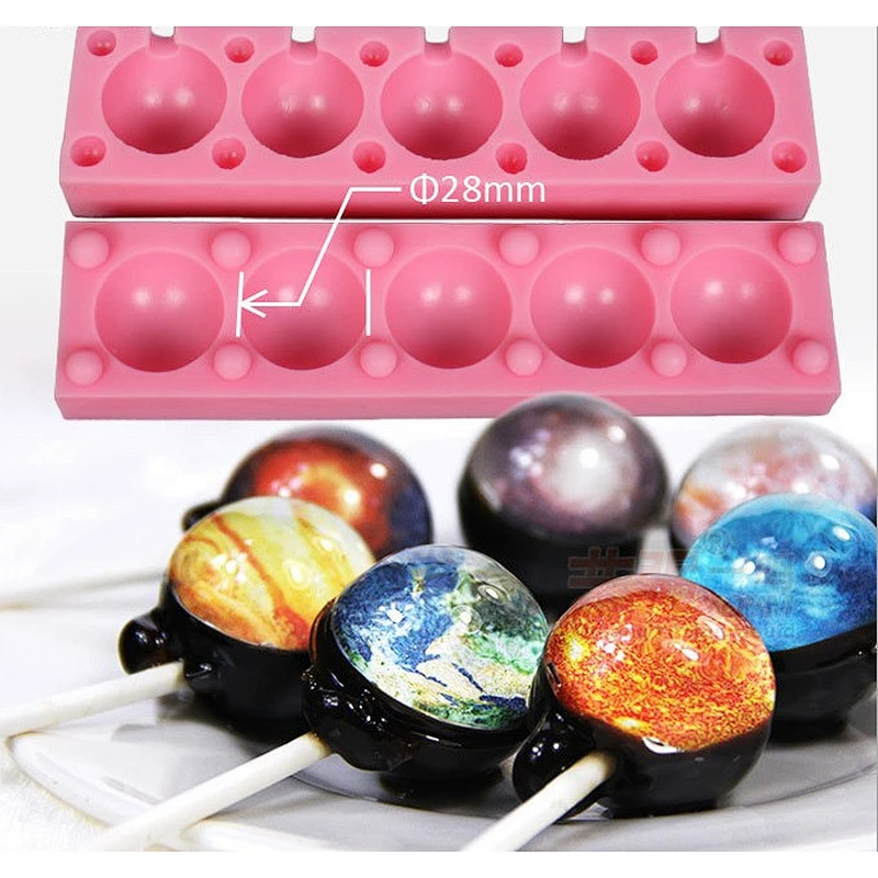 DIY Food Grade Silicone Baking Fondant Mould 5 Ball Star Lollipop Mould 28mm for Candy