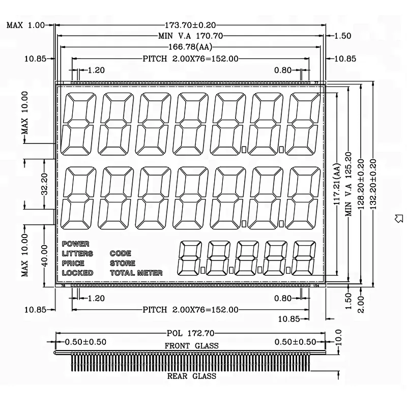 19 digit lcd display screen for fuel dispenser