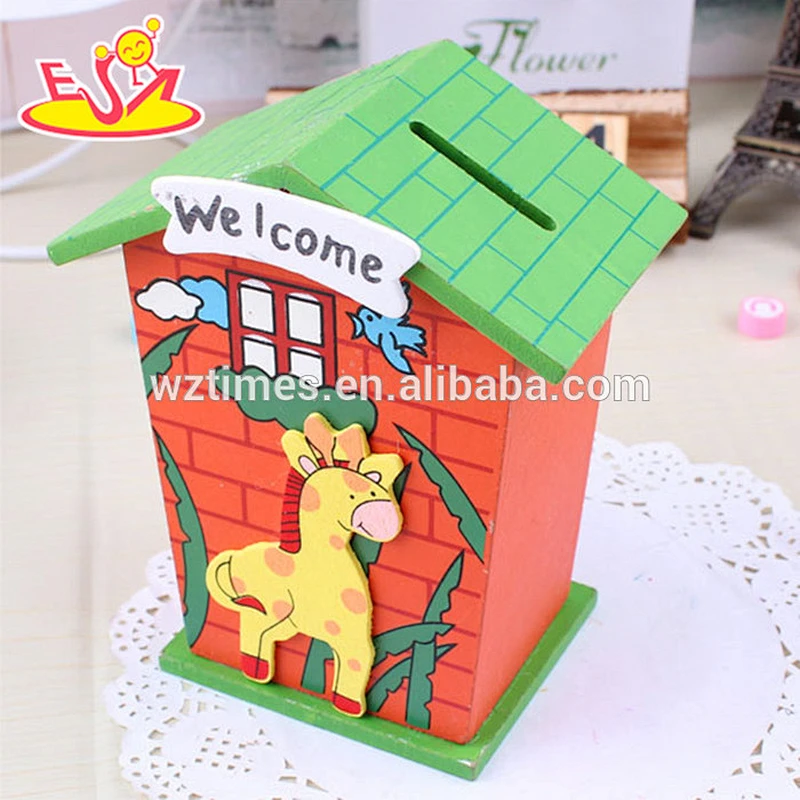 wholesale new design wooden money saving box for kids cute wooden money saving box for kids W02A028