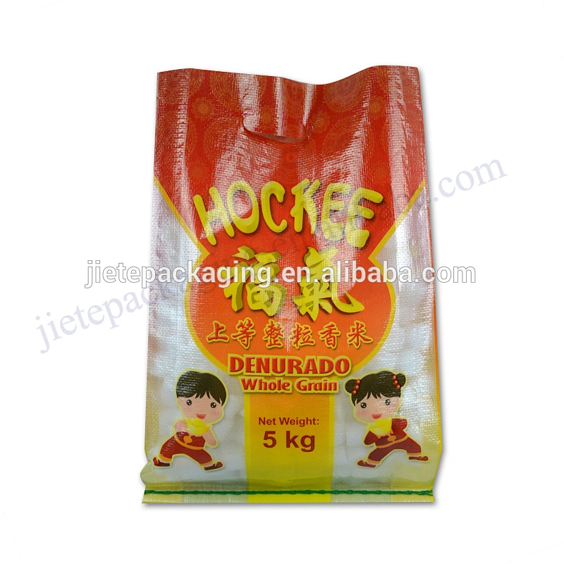 High quality 5kg 10kg 25kg 50kg virgin plastic pp woven basmati rice bag with D cut handle