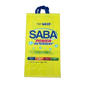 Customized design pp woven washing powder packaging sacks bag with carry handle 5kg for sale
