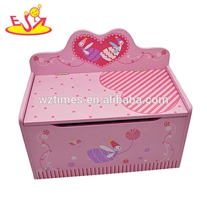 Wholesale pretty bedroom furnitures pink wooden storage box chair for baby W08C008