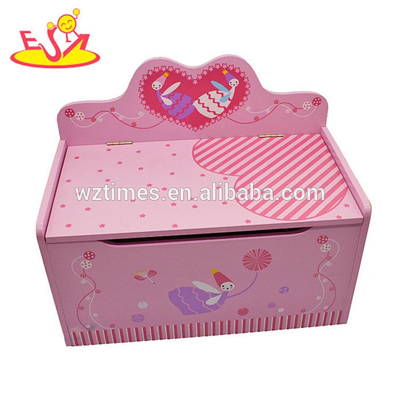 Wholesale pretty bedroom furnitures pink wooden storage box chair for baby W08C008