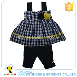 Sweat absorption cotton fabric baby girls tank plaid shirt clothes suit