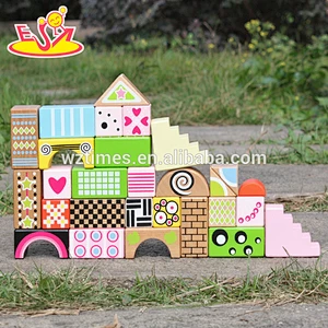 2018 New design 28 pieces children wooden block set high quality colorful kids wooden block set W13A120