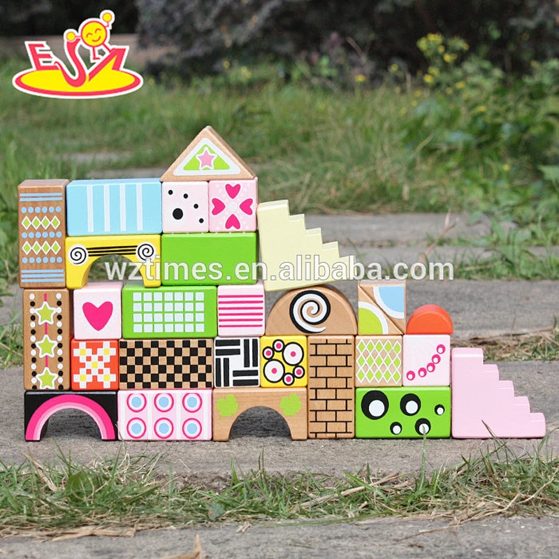 2018 New design 28 pieces children wooden block set high quality colorful kids wooden block set W13A120