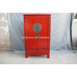 Chinese bedroom furniture antique red and green armoire