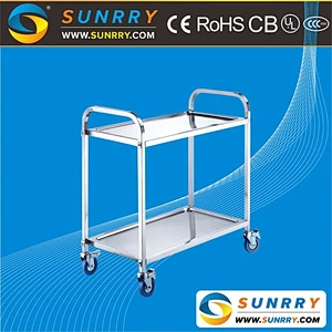 Multifunctional stainless steel two-layers fast food service trolley dining cart and food service cart with wheels for sale