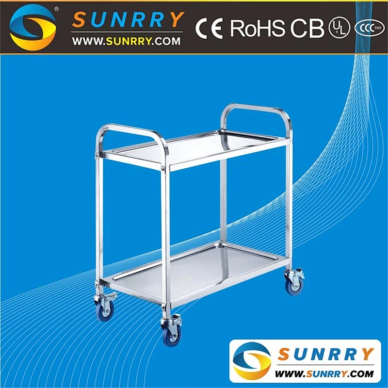 Multifunctional stainless steel two-layers fast food service trolley dining cart and food service cart with wheels for sale