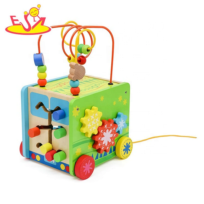 2019 New arrival multi-function educational wooden infant activity cube for sale W12D169
