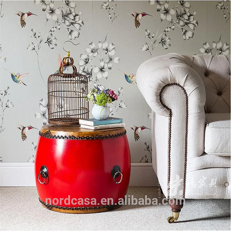 Chinese antique style solid wood drum stool