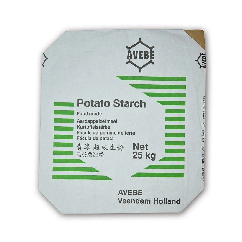 kraft paper flour bag for potato starch, corn wheat flour 25kg