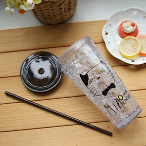 2018 New Fashion Design Cup with Straw Plastic Mugs with Animal Pattern for Kids Easy to Take