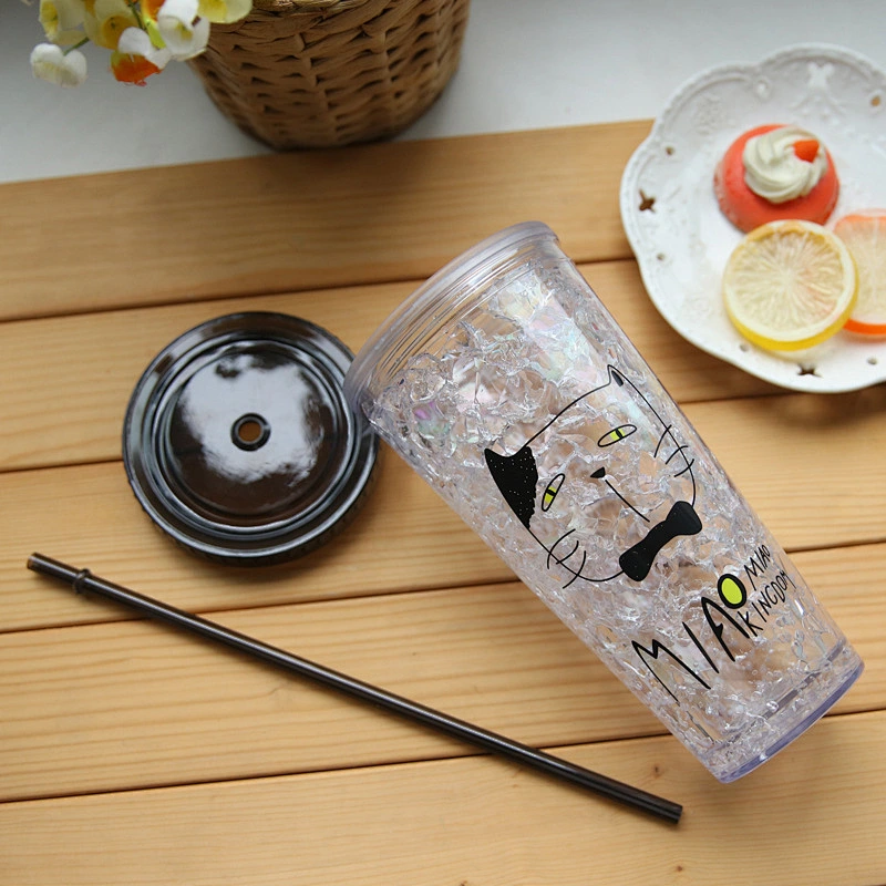 2018 New Fashion Design Cup with Straw Plastic Mugs with Animal Pattern for Kids Easy to Take