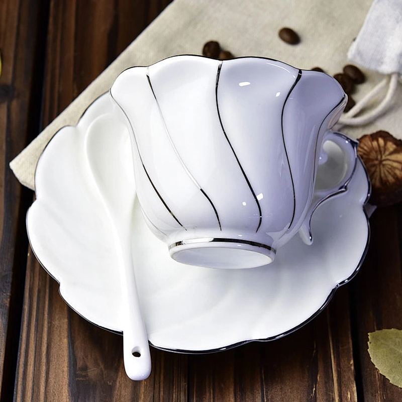 Handle Printing shiny white ceramic coffee cup with spoon and tray
