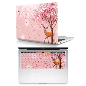 2 In 1 Cherry Blossom clear plastic case custom laptop case pu and Silicone Keyboard Protector for Mac Pro Touch Bar