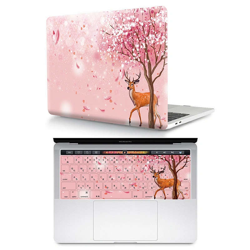 2 In 1 Cherry Blossom clear plastic case custom laptop case pu and Silicone Keyboard Protector for Mac Pro Touch Bar