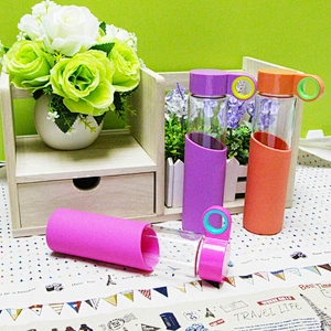 High Quality Glass Cup ABS Sleeve Glass Bottle for Girls Easy to Take