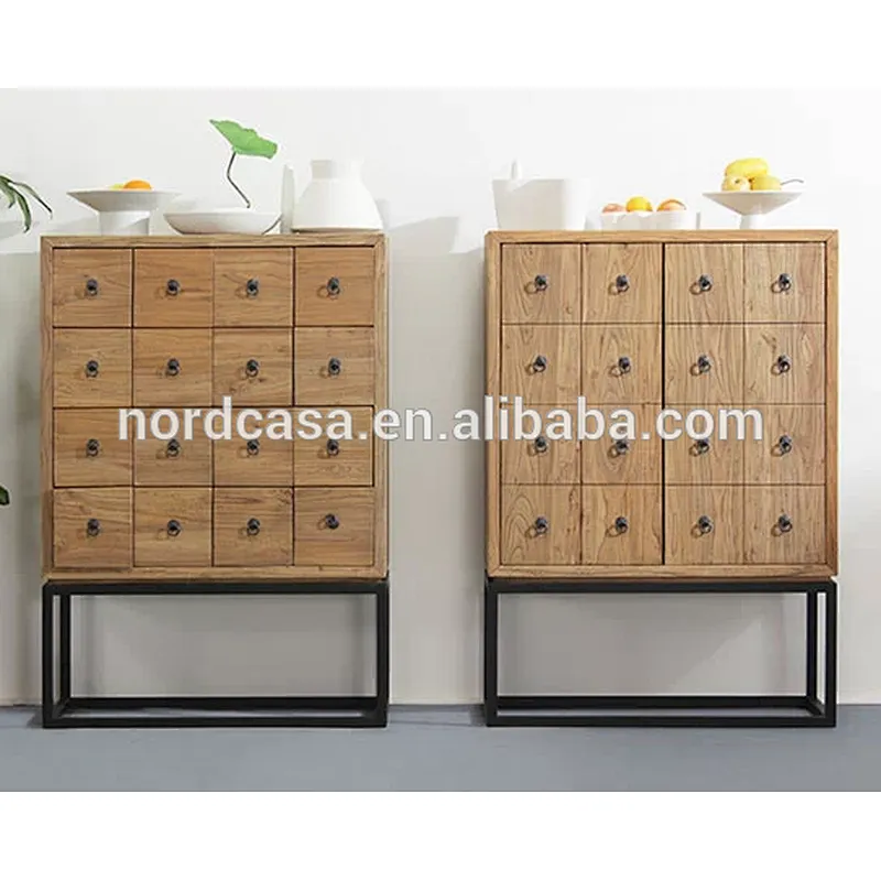 Chinese Vintage Industrial Reclaimed wood Iron Cabinet