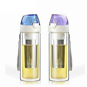 Double wall travel cup with PVC sealed cover and stainless strainer 260ml for trip