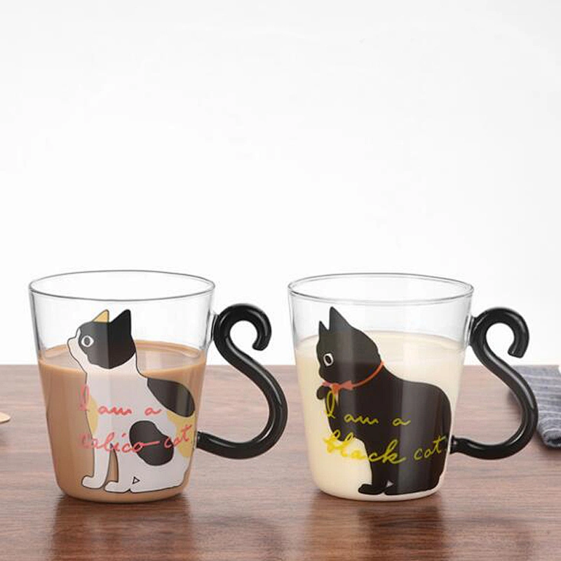 Free Sample High Borosilicate Glass Water Cup Creative Cat Shape Milk Glass Cup in-stock Promotional Gift with Low MOQ