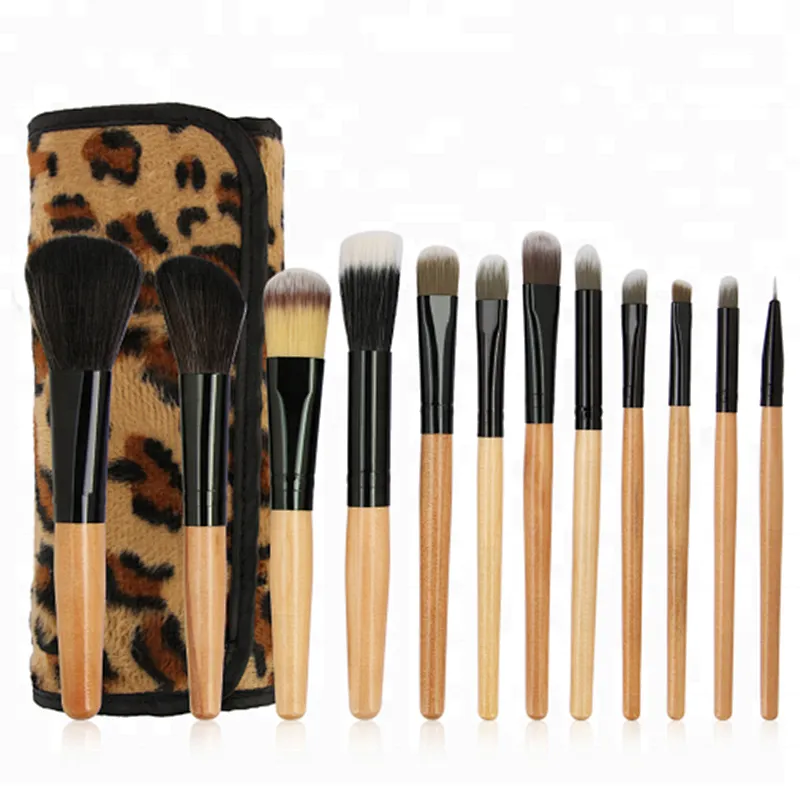 12PCS Makeup Brushes Set Powder Foundation Cream Blush Eyeshdow Lip Brush Sexy Leopard PU Case Beauty Cosmetic Tool Kits