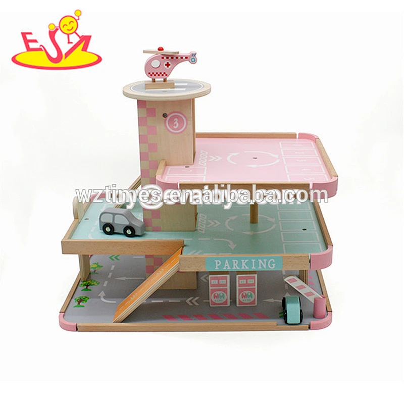 Wholesale colorful 3 layers wooden toy parking garage playsets benefits to baby's EQ W04B054