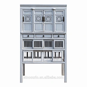 Chinese style antique white carving kitchen cabinet