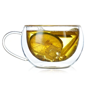 260 ml double wall mug high borosilicate drink holiday glass ice cream cup with handle for home