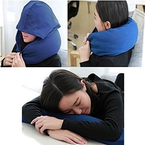 Hooded Travel Pillow Neck Memory Foam U Shaped Support Head Rest Airplane Car