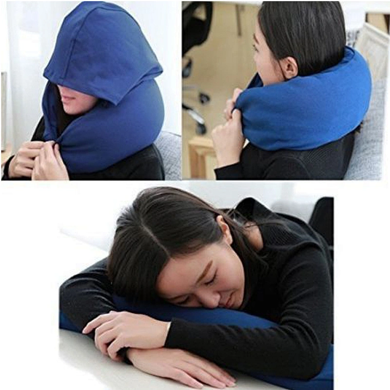 Hooded Travel Pillow Neck Memory Foam U Shaped Support Head Rest Airplane Car