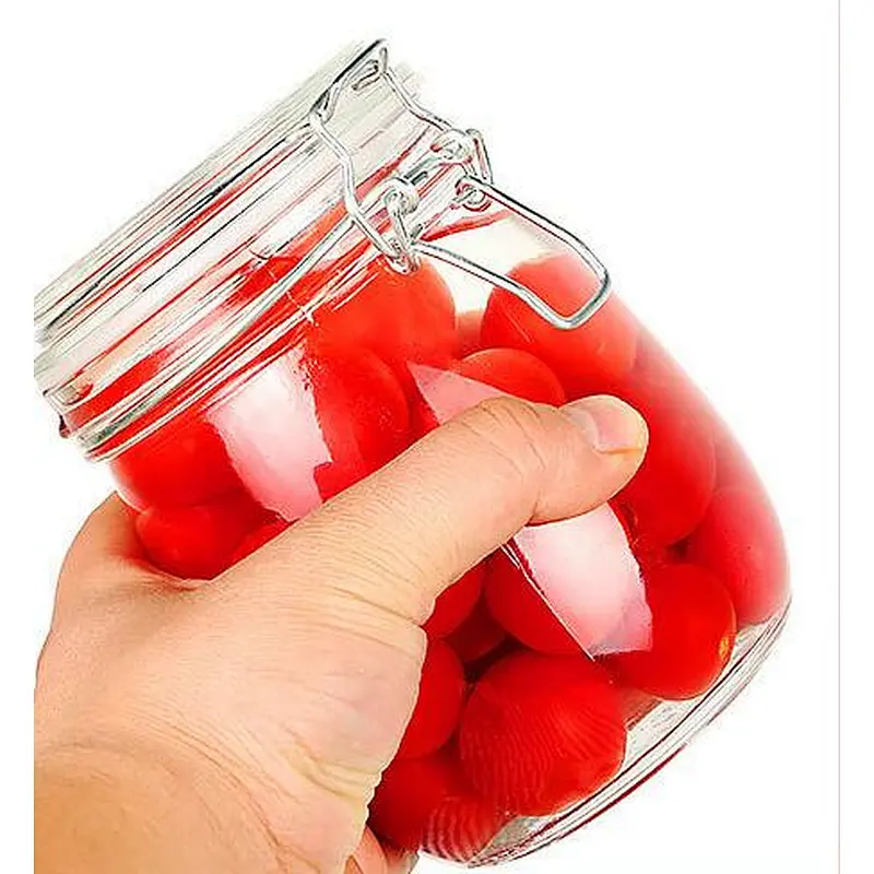 Wholesale 500-1500ml Clear Hermetic Lead-free Glass Jar With Lock Lid For Home Storage