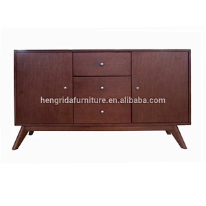 scandinavian brown solid walnut wood 3 drawers lacquered sideboard with MDF top