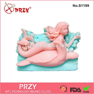 handmade 2D Silicone Soap Mold Mermaid Wendy with Fish soap mold