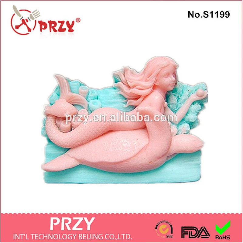 handmade 2D Silicone Soap Mold Mermaid Wendy with Fish soap mold