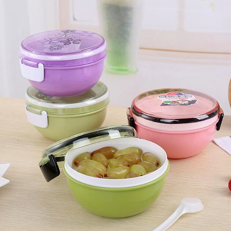 Free Sample 1000 ml Food Grade Double Wall Plastic Lunch Box Round Plastic Microwave Food Meal Container Best Kids Plastic Bento