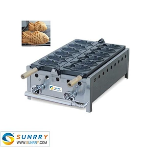 Gas 6 pcs ice cream open mouth fish shaped waffle baker machine