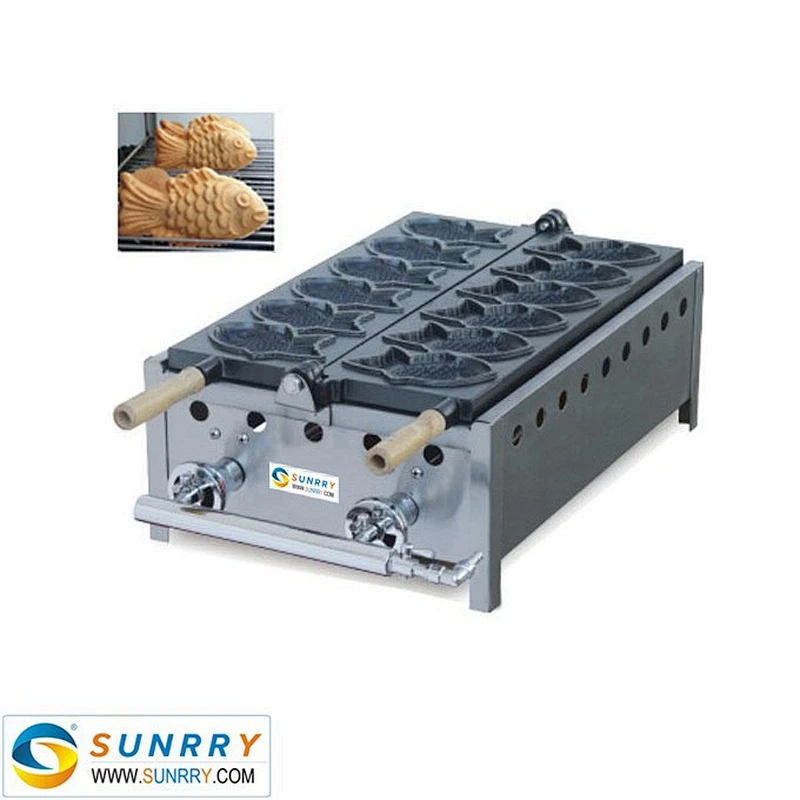 Gas 6 pcs ice cream open mouth fish shaped waffle baker machine