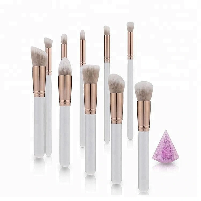 10pcs Makeup Brush Set With Rhombus Diamond Silicon Sponge Powder Puff